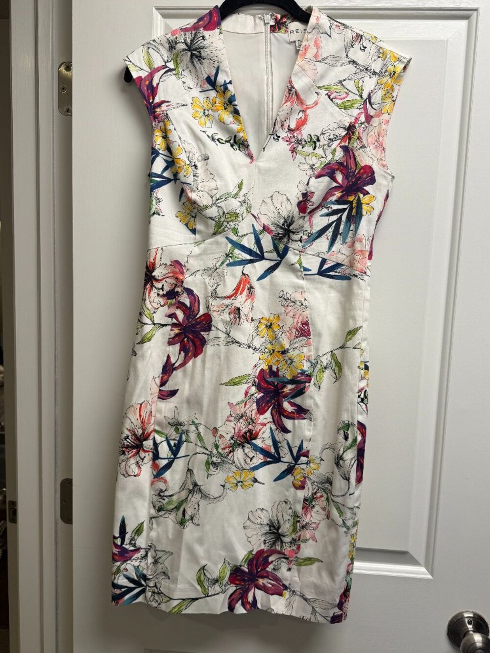 Reiss Lined Sleeveless Fitted Cotton Floral Dress